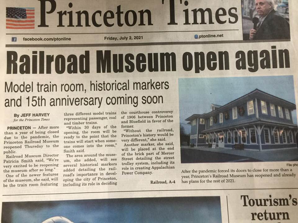 Princeton Times newspaper feature: Railroad Museum open again, July 2021